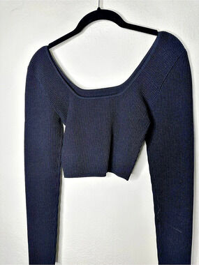 Babaton Sculpt Knit Squareneck Cropped Longsleeve Black Small